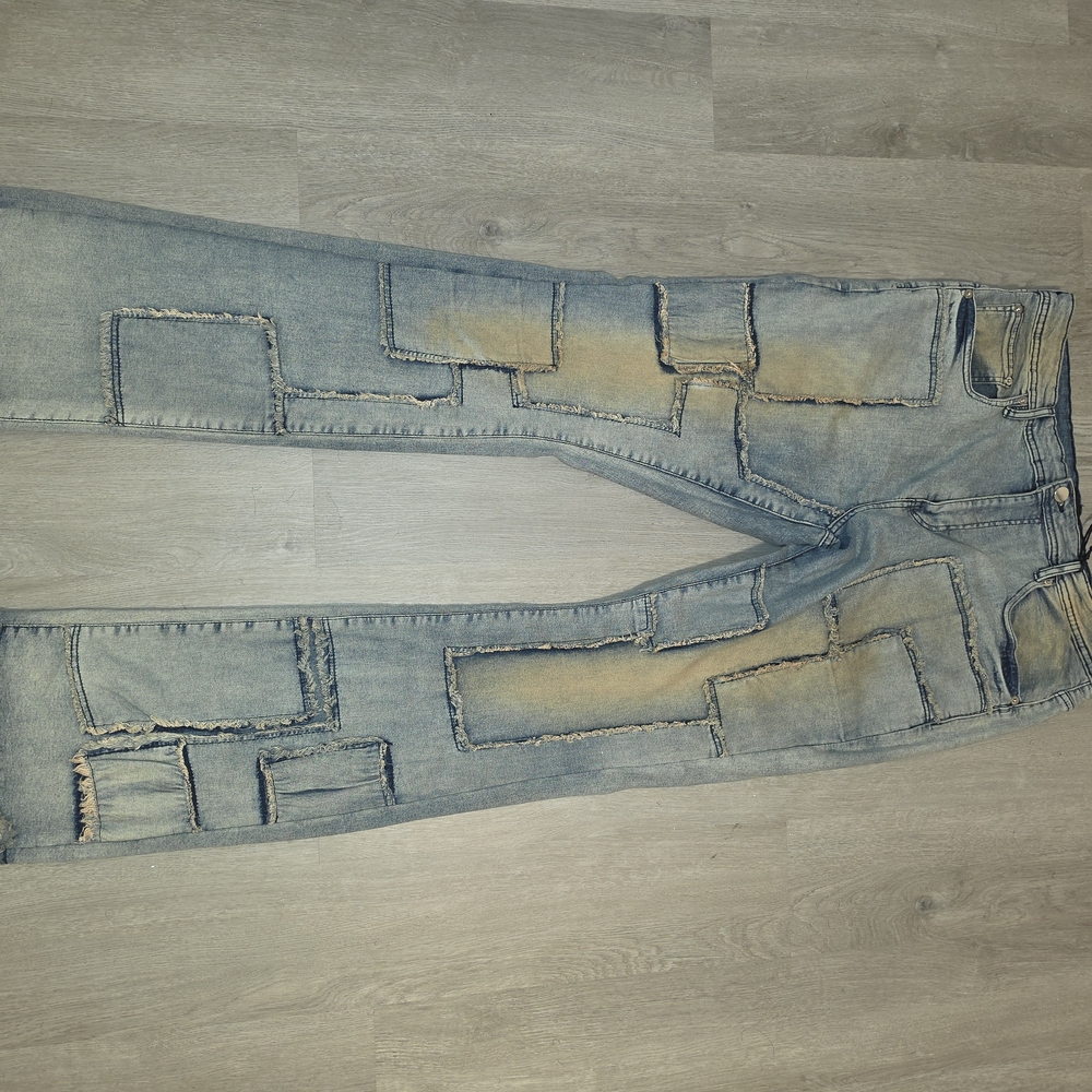 NOVA MENS Light Blue Patchwork Denim Jeans